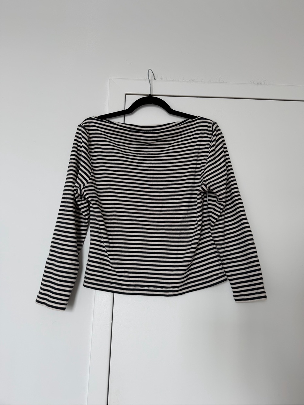 Doen Navy & White Striped Long-Sleeve Boatneck Top